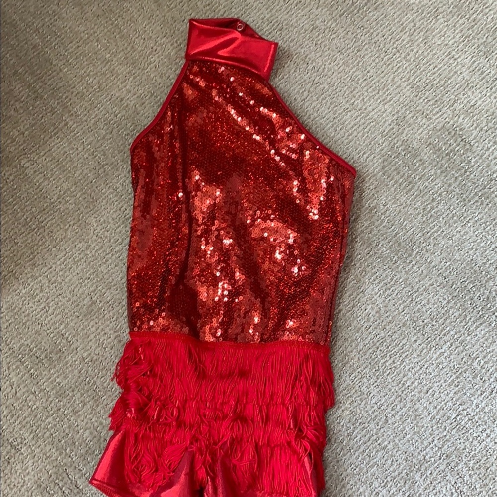 red fringe dance costume